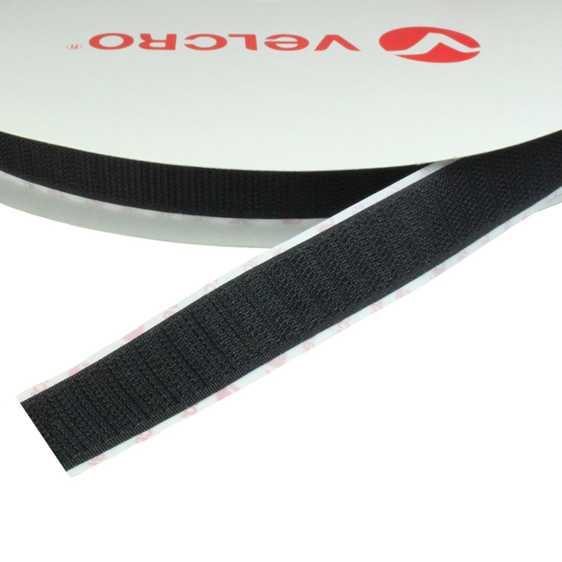 VELCRO® Hakenband, schwarz, 20 mm, selbstklebend PS 18, 25 m Rolle