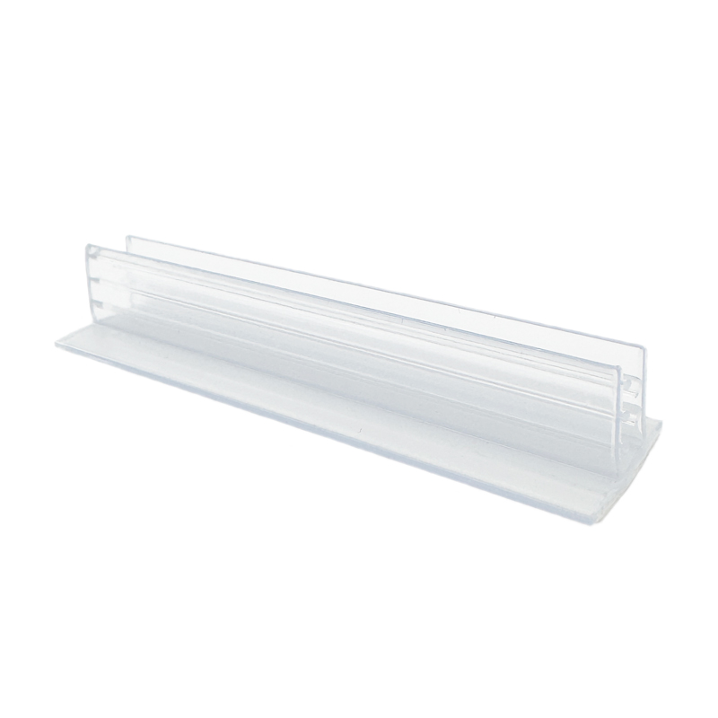 Kartenhalter transparent aus PVC mit selbstklebendem PE Schaum Träger im 90 Grad Winkel zur Aufnahme von Preisschildern aus Papier oder Karton bis 4 mm.