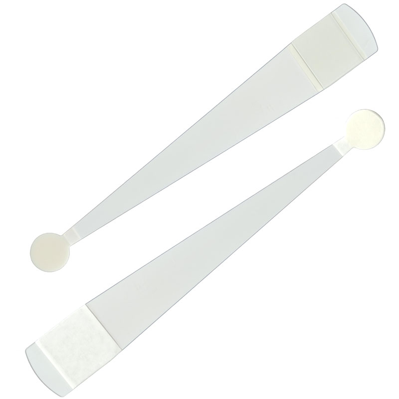 Transparenter Regalwobbler 208 mm mit abloesbarer Reinacrylat Klebeflaeche am Regal und Schaumklebepunkt fuer das Schild