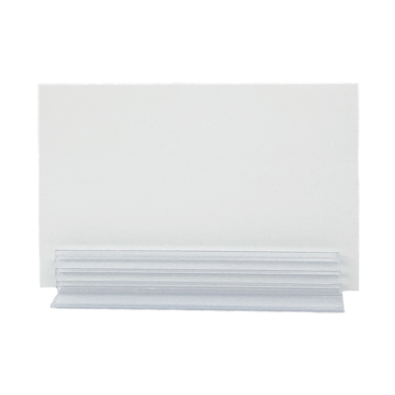 Kartenhalter transparent aus PVC mit selbstklebendem PE Schaum Träger im 90 Grad Winkel zur Aufnahme von Preisschildern aus Papier oder Karton bis 4 mm.