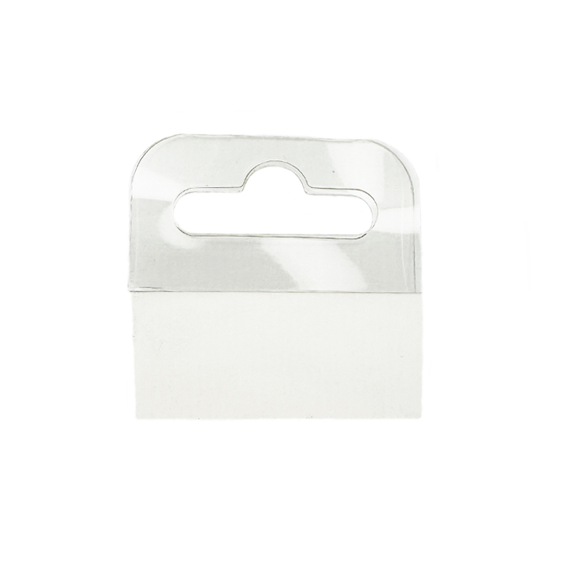 Transparenter Eurolochaufhänger aus PET im Format 50 x 50 Millimeter mit zwei Klebeflächen auf Rolle mit 500 Stück, selbstklebend zur Aufhängung an Eurohaken.