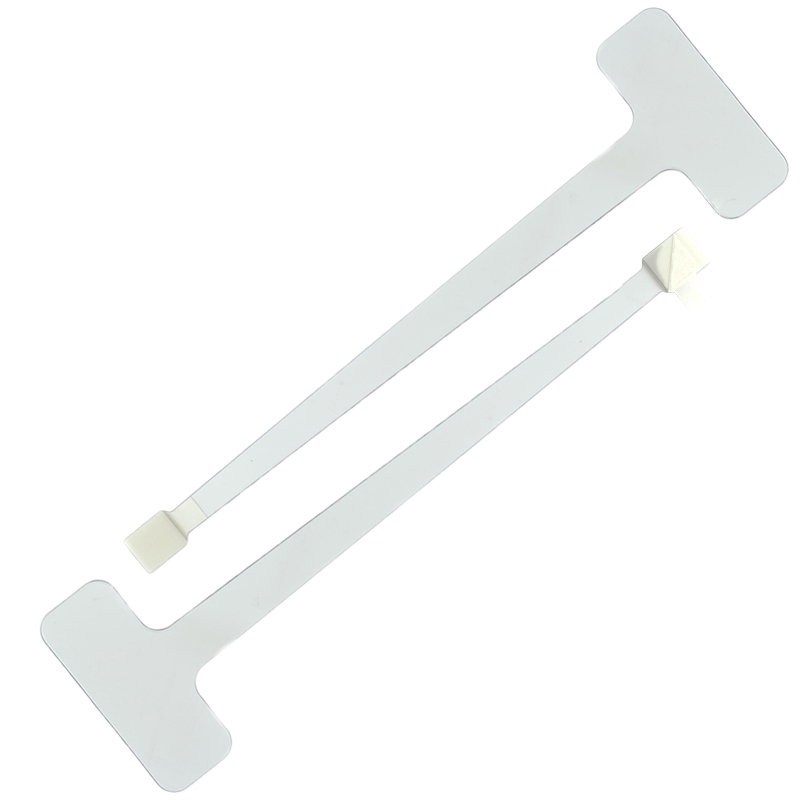 Regalwobbler 215 mm aus transparentem PET zum Einstecken in Scannerschienen mit Schaumklebeflaeche fuer Schilder