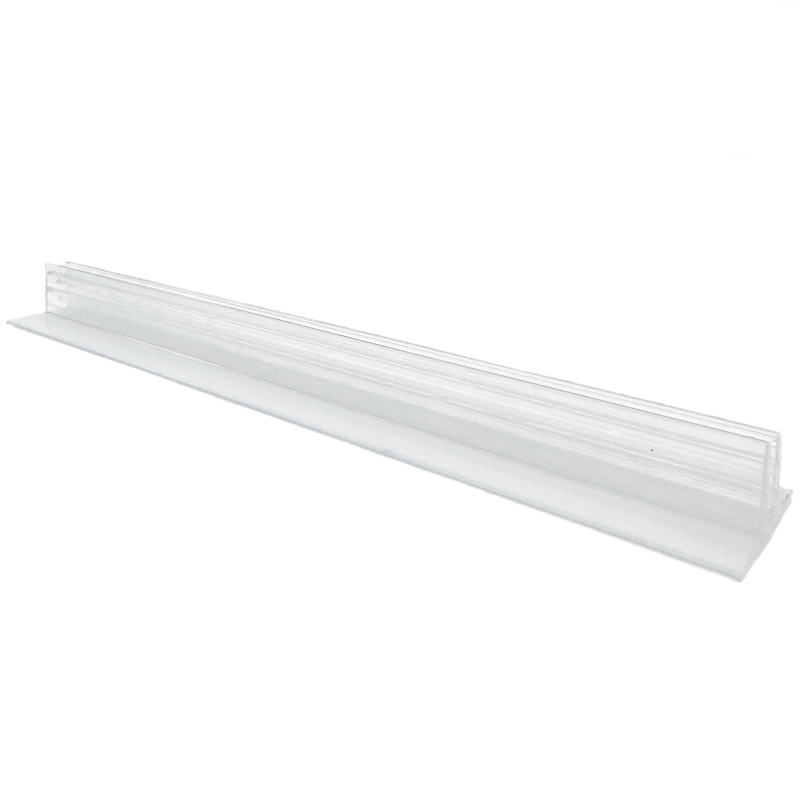Kartenhalter transparent aus PVC mit selbstklebendem PE Schaum Träger im 90 Grad Winkel zur Aufnahme von Preisschildern aus Papier oder Karton bis 2 mm.