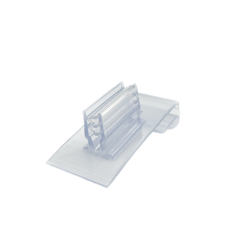 Kartenhalter transparent aus Kunststoff zur Befestigung an Scannerschienen, flexibel, für Preisschilder aus Papier oder Karton bis 2 mm.