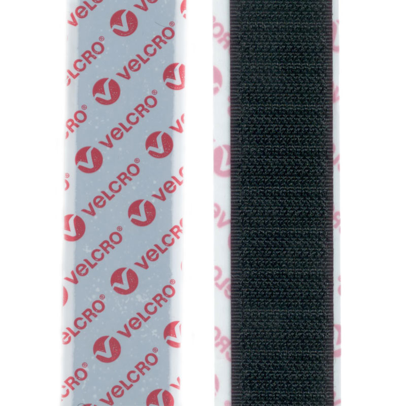 VELCRO® Hakenband, schwarz, 20 mm, selbstklebend PS 18, 25 m Rolle