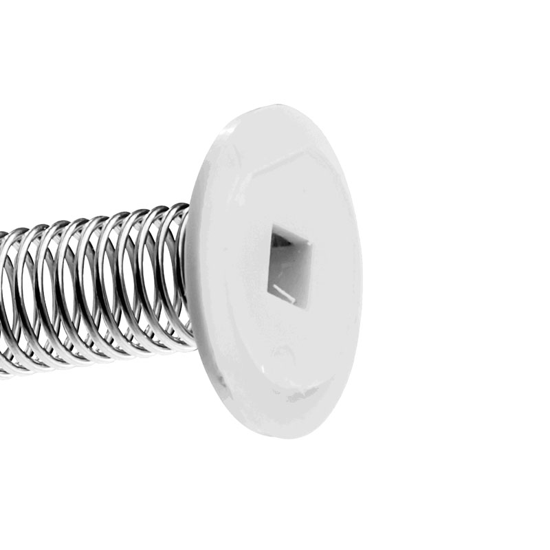 Deko Spring weiss mit 30 mm Feder einem groesseren Schaumklebepunkt und einem kleineren Reinacrylat Klebepunkt fuer abloesbare Aktionsschilder