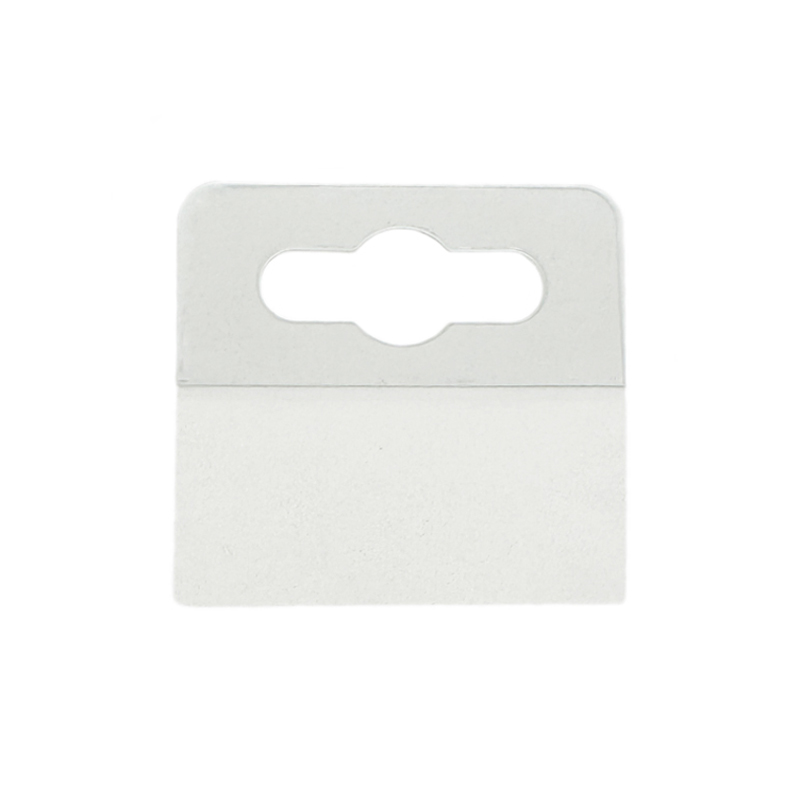 Transparenter Eurolochaufhänger aus PET im Format 47 x 50 Millimeter auf Rolle mit 500 Stück, selbstklebend zur Aufhängung an Eurohaken.