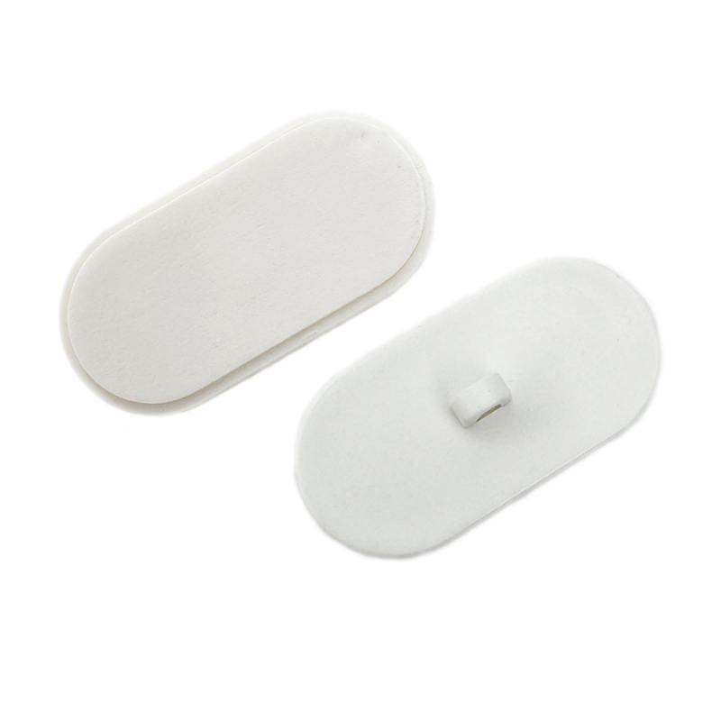 Ovale Klebeknöpfe als Doppelbutton, Format 20 × 40 mm, weiß