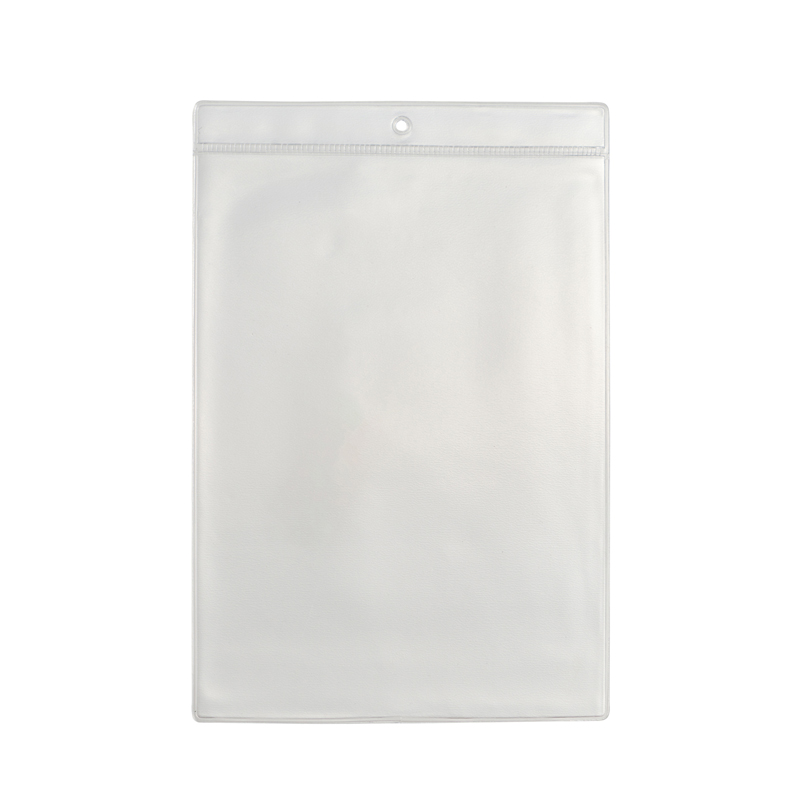 Transparente Preishülle A5 im Hochformat aus glattem Weich PVC mit Hängerand