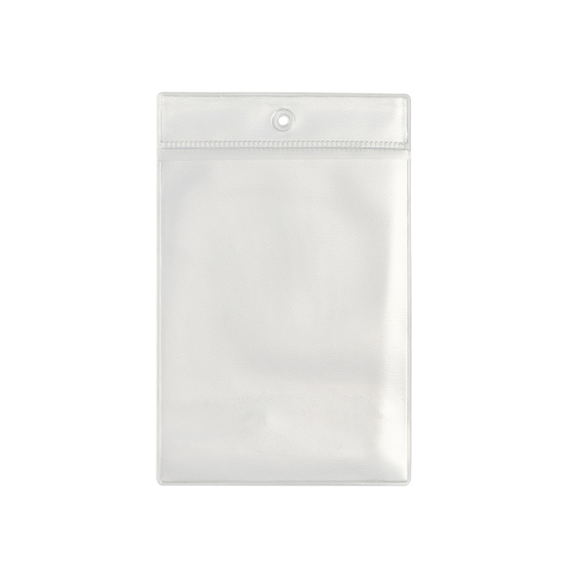 Transparente Preishülle A7 im Hochformat aus Weich PVC mit Hängerand und Rundloch