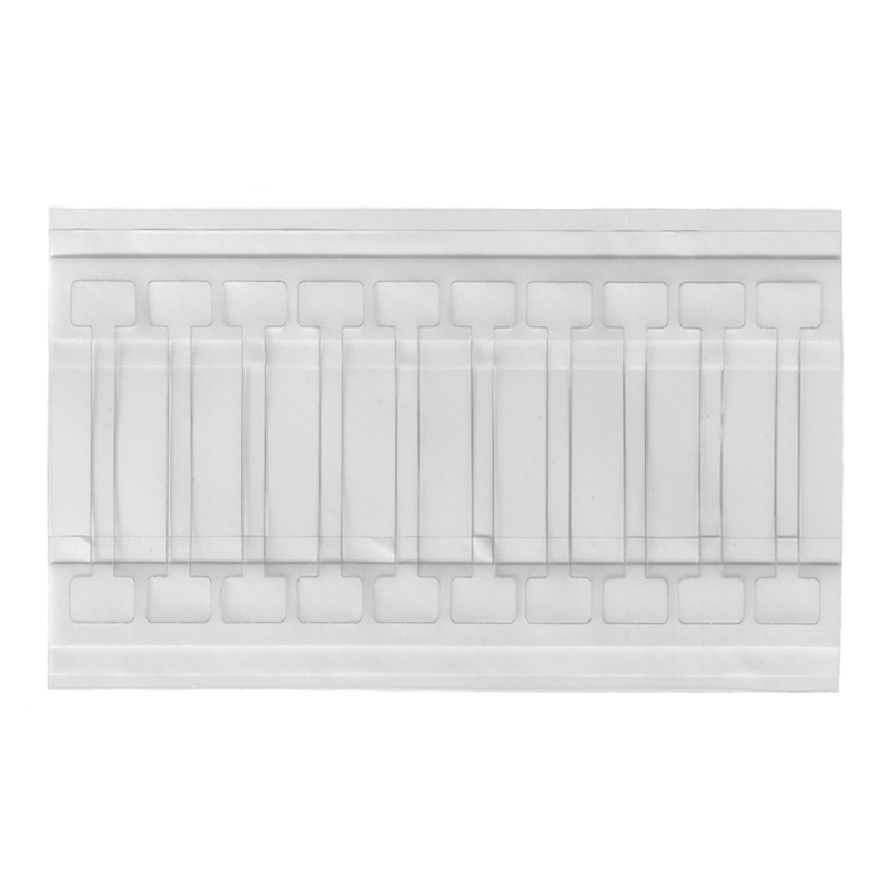 Transparenter Regalwobbler 75 mm aus PET mit Schaumklebeflaechen im Block zur Befestigung von Aktionsschildern am Regal