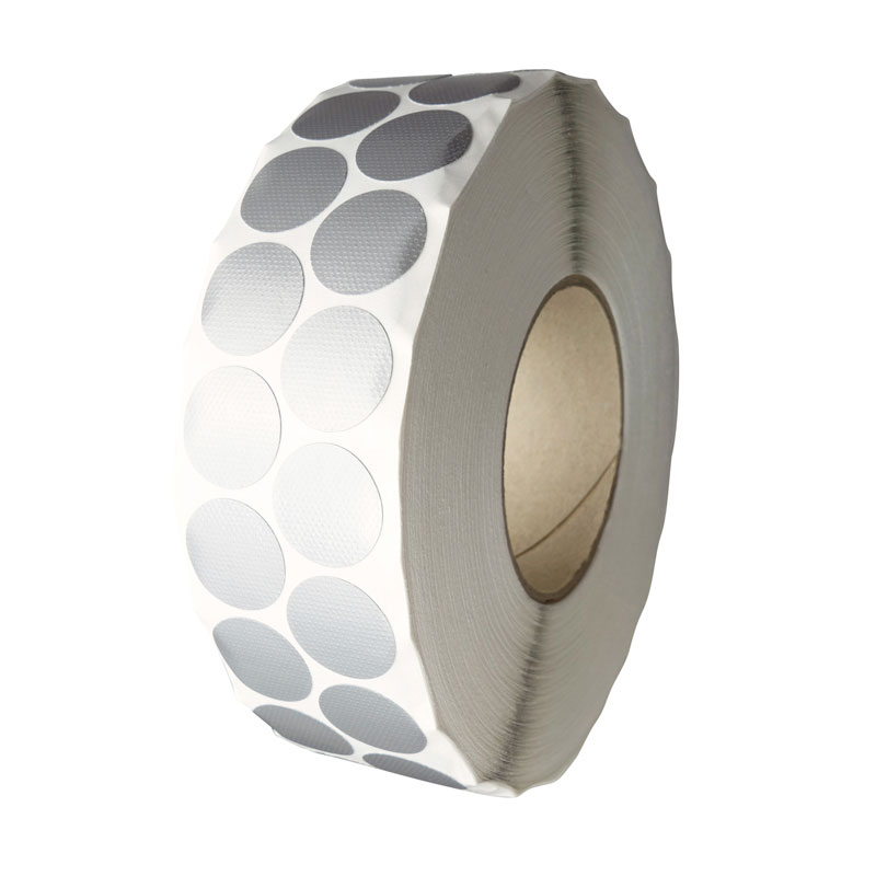 Gewebeklebepunkte silber 25 mm Ø, einseitig stark haftend, 4.000 Stück auf Rolle