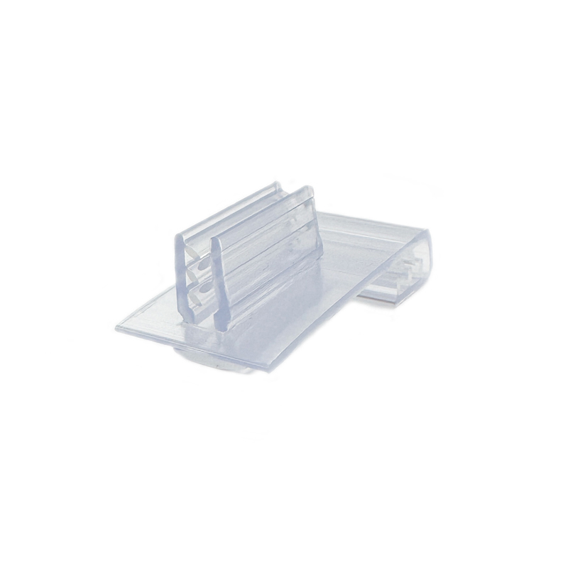 Kartenhalter transparent aus Kunststoff zur Befestigung an Scannerschienen, unflexibel, für Preisschilder aus Papier oder Karton bis 3 mm.